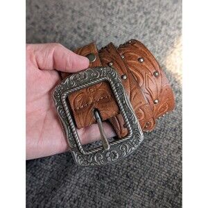Fossil Genuine Leather Studded Western Embossed Belt Women's 34"